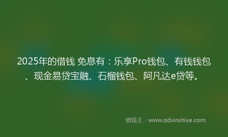 2025年的借钱 免息有：乐享Pro钱包、有钱钱包、现金易贷宝融、石榴钱包、阿凡达e贷等。