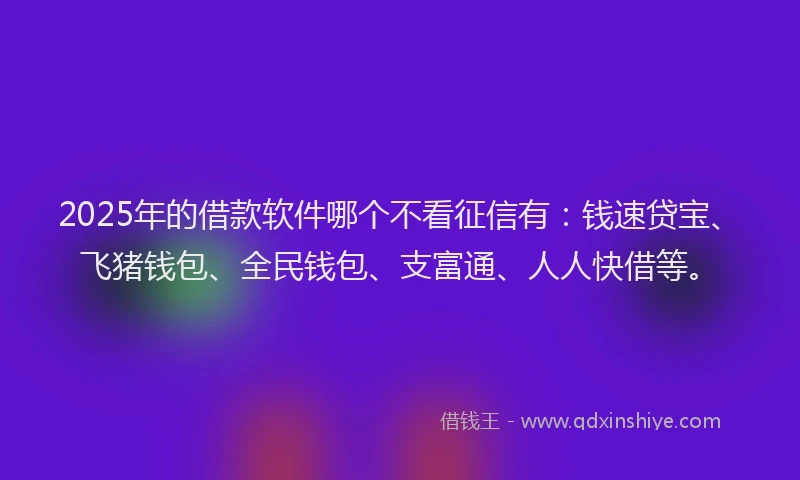 2025年的借款软件哪个不看征信有：钱速贷宝、飞猪钱包、全民钱包、支富通、人人快借等。