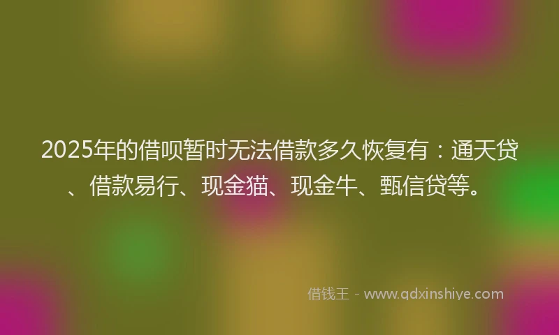 2025年的借呗暂时无法借款多久恢复有：通天贷、借款易行、现金猫、现金牛、甄信贷等。