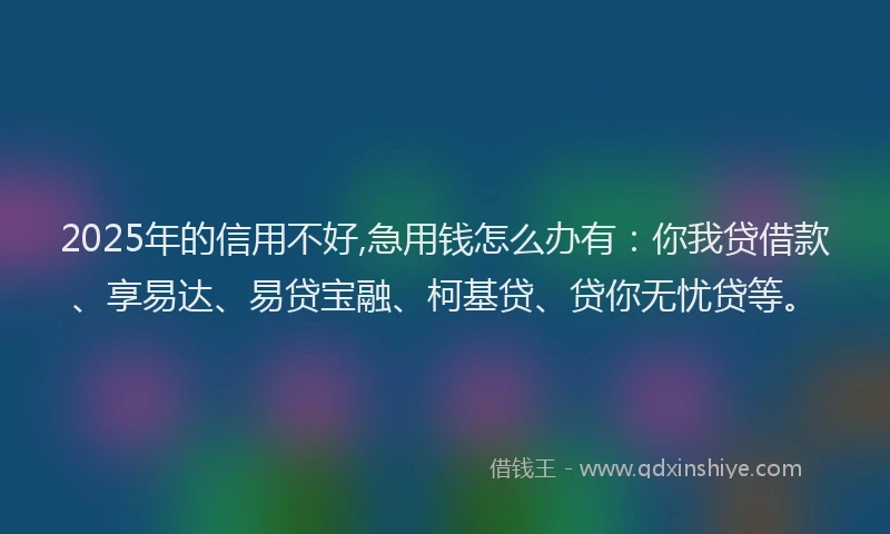 2025年的信用不好,急用钱怎么办有：你我贷借款、享易达、易贷宝融、柯基贷、贷你无忧贷等。