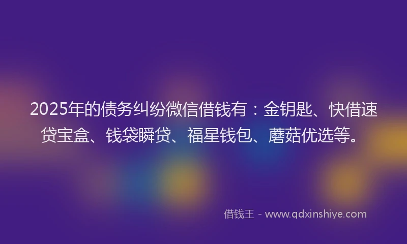 2025年的债务纠纷微信借钱有：金钥匙、快借速贷宝盒、钱袋瞬贷、福星钱包、蘑菇优选等。