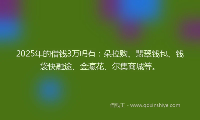 2025年的借钱3万吗有：朵拉购、翡翠钱包、钱袋快融途、金瀛花、尔集商城等。