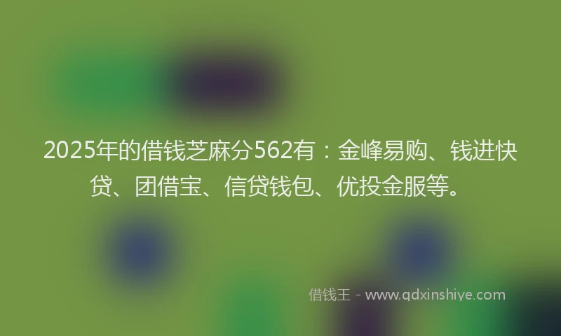 2025年的借钱芝麻分562有：金峰易购、钱进快贷、团借宝、信贷钱包、优投金服等。