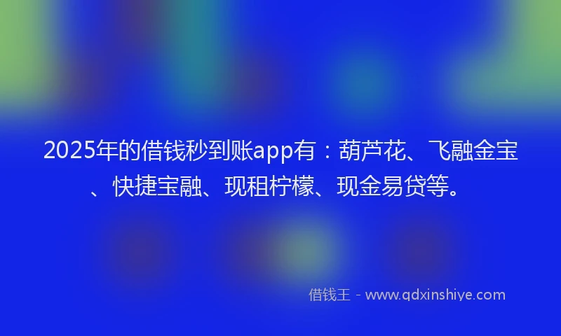2025年的借钱秒到账app有：葫芦花、飞融金宝、快捷宝融、现租柠檬、现金易贷等。