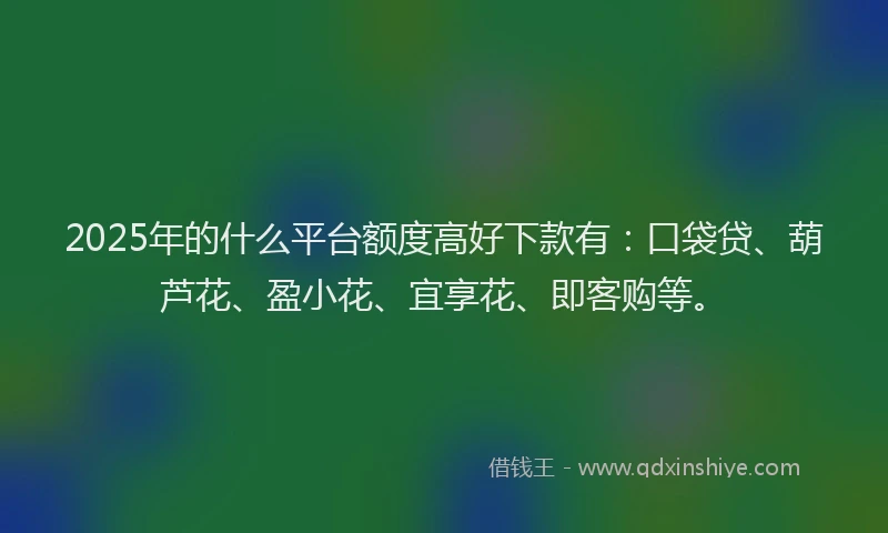 2025年的什么平台额度高好下款有：口袋贷、葫芦花、盈小花、宜享花、即客购等。