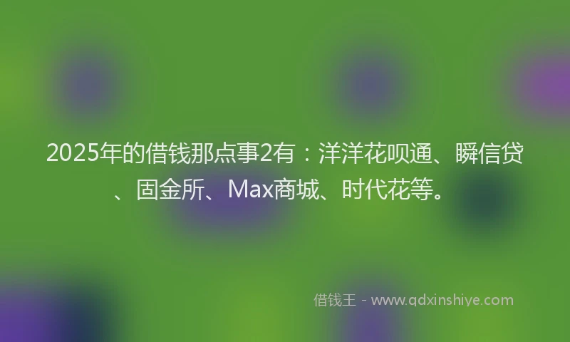 2025年的借钱那点事2有：洋洋花呗通、瞬信贷、固金所、Max商城、时代花等。