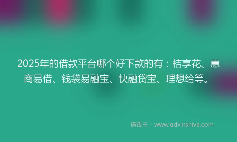 2025年的借款平台哪个好下款的有：桔享花、惠商易借、钱袋易融宝、快融贷宝、理想给等。