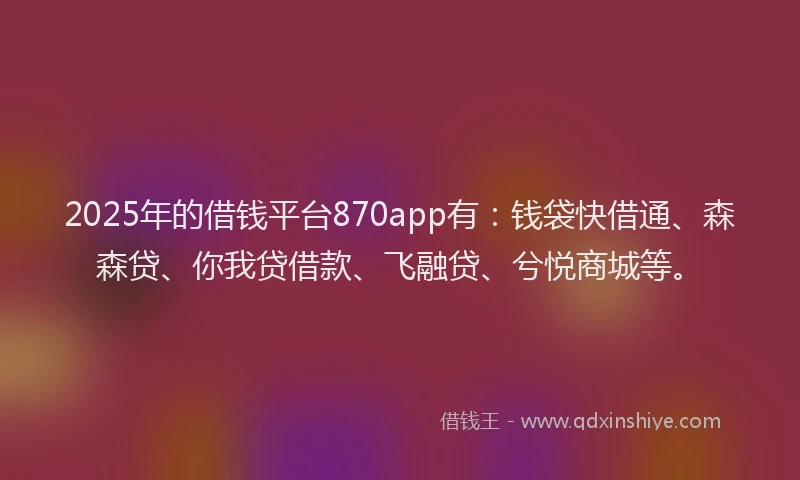 2025年的借钱平台870app有：钱袋快借通、森森贷、你我贷借款、飞融贷、兮悦商城等。