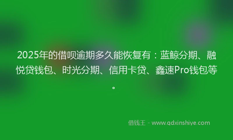2025年的借呗逾期多久能恢复有：蓝鲸分期、融悦贷钱包、时光分期、信用卡贷、鑫速Pro钱包等。