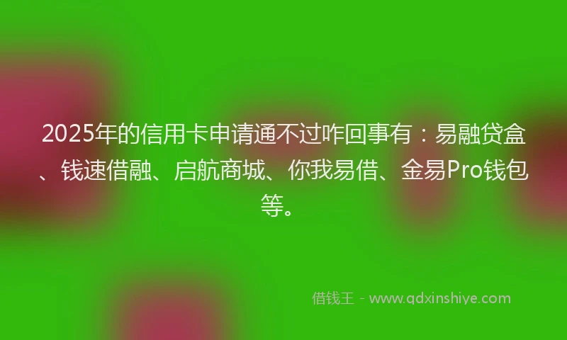 2025年的信用卡申请通不过咋回事有：易融贷盒、钱速借融、启航商城、你我易借、金易Pro钱包等。