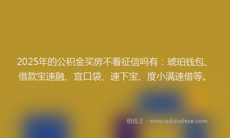 2025年的公积金买房不看征信吗有：琥珀钱包、借款宝速融、宜口袋、速下宝、度小满速借等。
