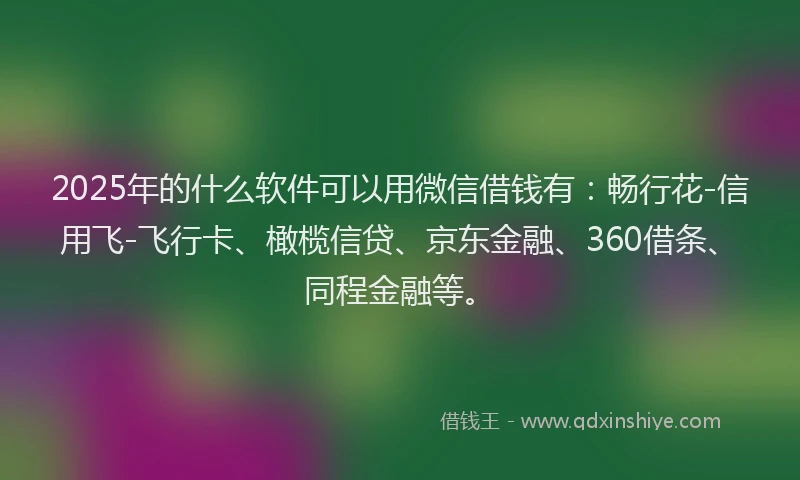2025年的什么软件可以用微信借钱有：畅行花-信用飞-飞行卡、橄榄信贷、京东金融、360借条、同程金融等。