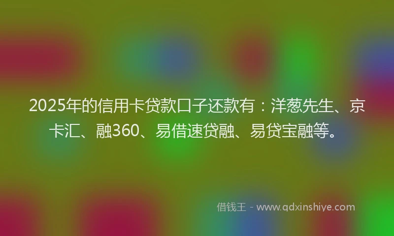 2025年的信用卡贷款口子还款有：洋葱先生、京卡汇、融360、易借速贷融、易贷宝融等。