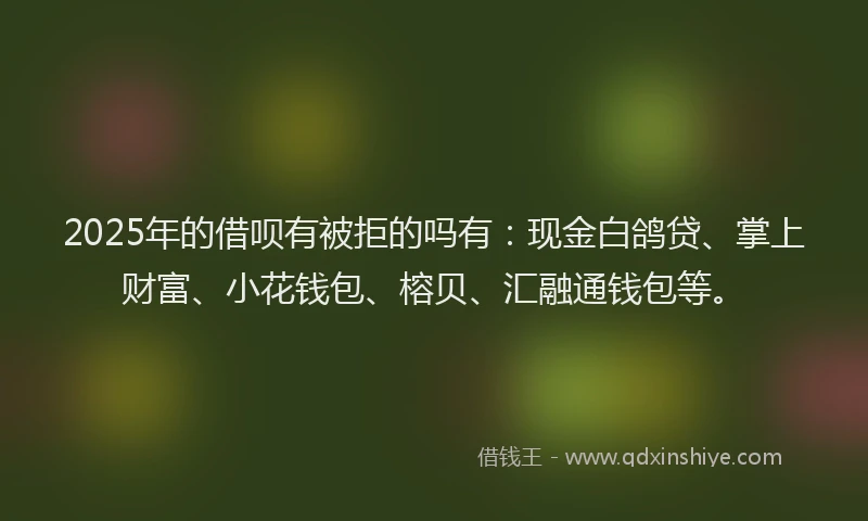 2025年的借呗有被拒的吗有：现金白鸽贷、掌上财富、小花钱包、榕贝、汇融通钱包等。