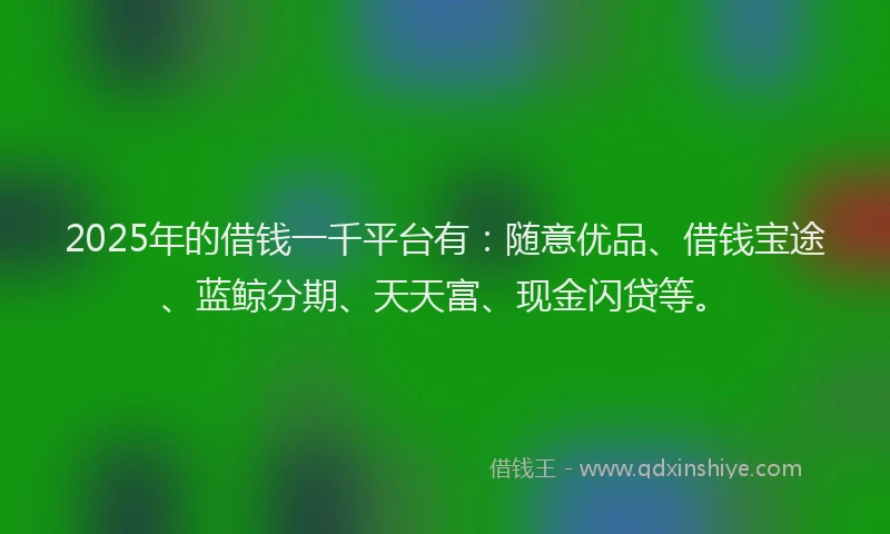 2025年的借钱一千平台有：随意优品、借钱宝途、蓝鲸分期、天天富、现金闪贷等。
