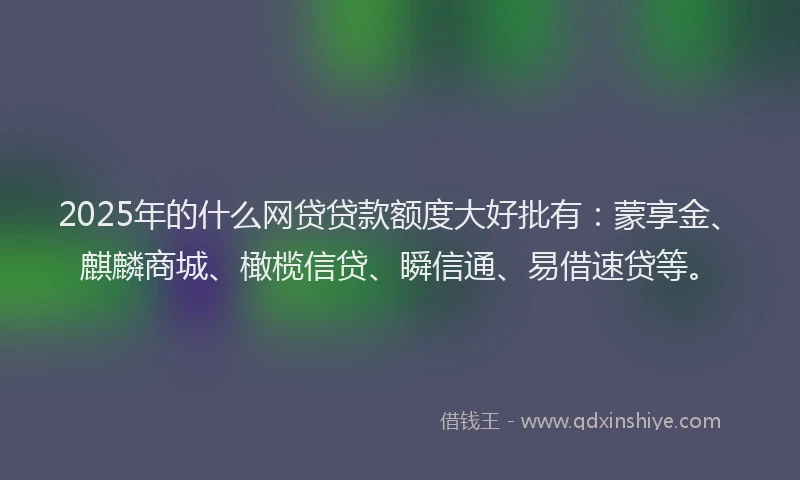2025年的什么网贷贷款额度大好批有：蒙享金、麒麟商城、橄榄信贷、瞬信通、易借速贷等。