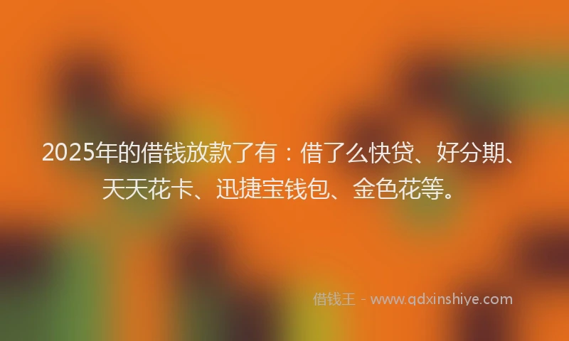 2025年的借钱放款了有：借了么快贷、好分期、天天花卡、迅捷宝钱包、金色花等。