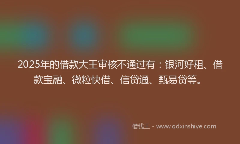 2025年的借款大王审核不通过有：银河好租、借款宝融、微粒快借、信贷通、甄易贷等。