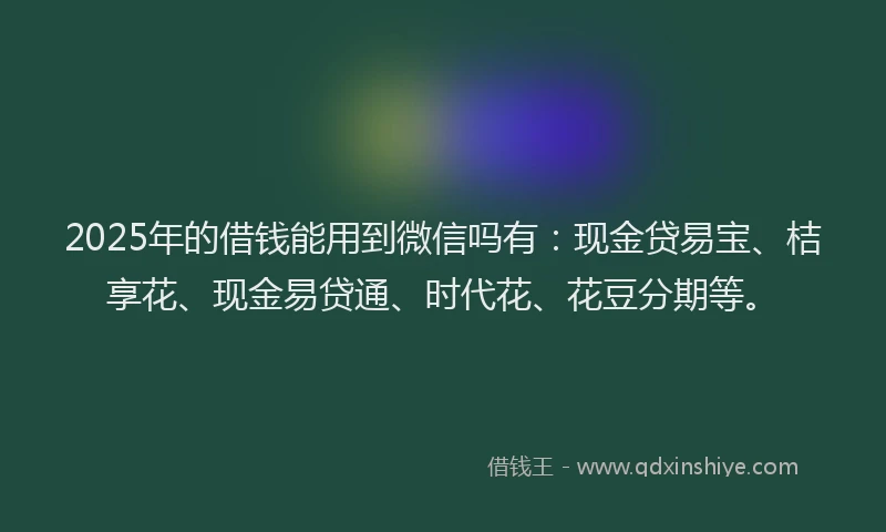 2025年的借钱能用到微信吗有：现金贷易宝、桔享花、现金易贷通、时代花、花豆分期等。
