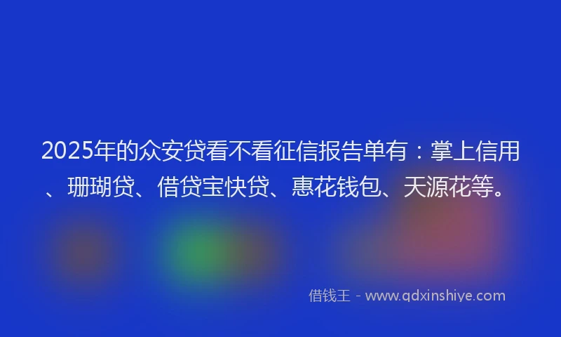 2025年的众安贷看不看征信报告单有：掌上信用、珊瑚贷、借贷宝快贷、惠花钱包、天源花等。