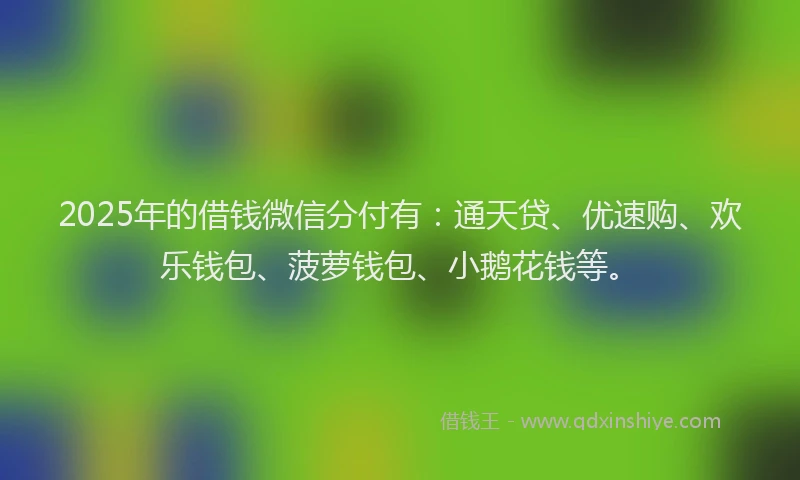 2025年的借钱微信分付有：通天贷、优速购、欢乐钱包、菠萝钱包、小鹅花钱等。