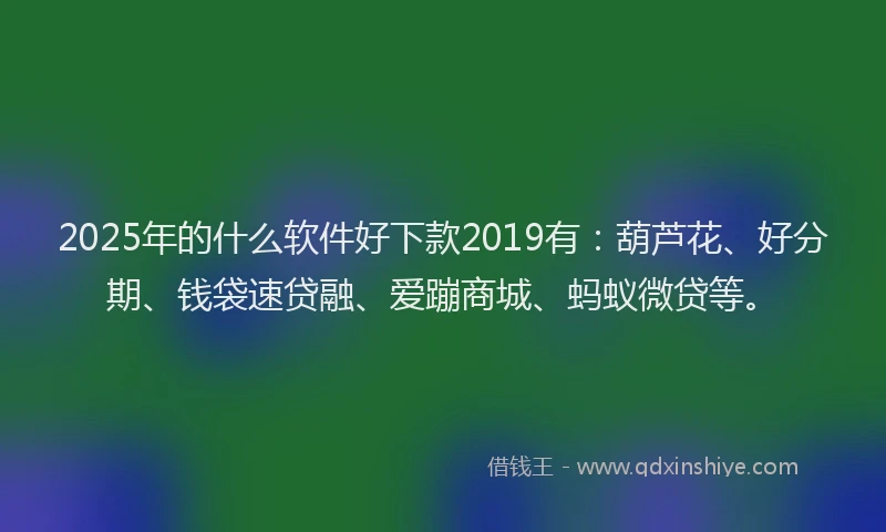 2025年的什么软件好下款2019有：葫芦花、好分期、钱袋速贷融、爱蹦商城、蚂蚁微贷等。
