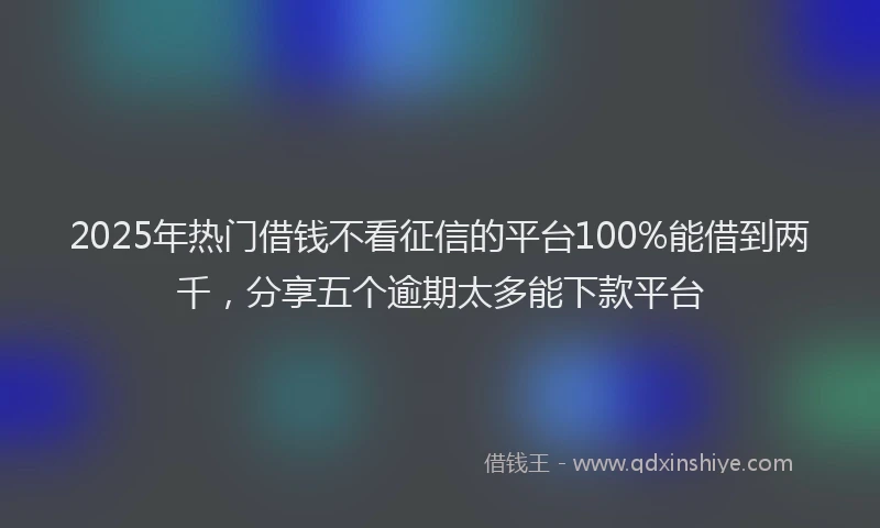 2025年热门借钱不看征信的平台100%能借到两千，分享五个逾期太多能下款平台
