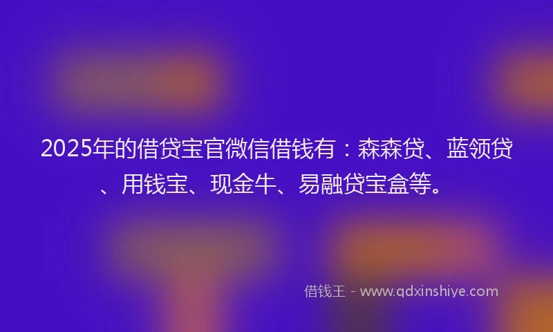2025年的借贷宝官微信借钱有：森森贷、蓝领贷、用钱宝、现金牛、易融贷宝盒等。