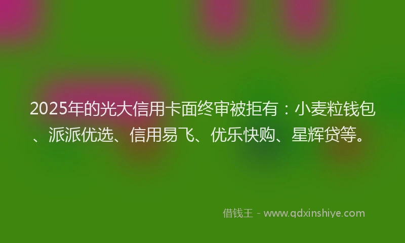 2025年的光大信用卡面终审被拒有：小麦粒钱包、派派优选、信用易飞、优乐快购、星辉贷等。