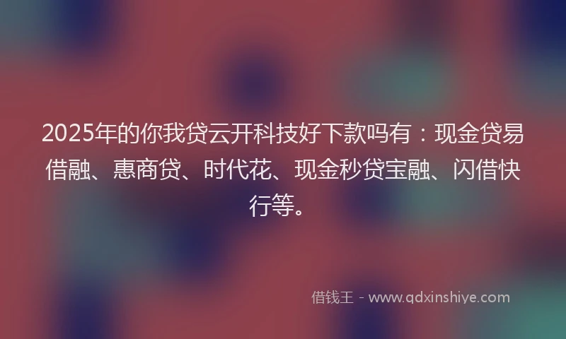 2025年的你我贷云开科技好下款吗有：现金贷易借融、惠商贷、时代花、现金秒贷宝融、闪借快行等。