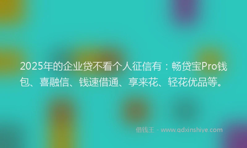 2025年的企业贷不看个人征信有：畅贷宝Pro钱包、喜融信、钱速借通、享来花、轻花优品等。