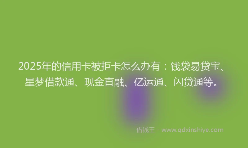 2025年的信用卡被拒卡怎么办有：钱袋易贷宝、星梦借款通、现金直融、亿运通、闪贷通等。