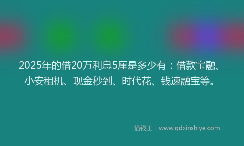 2025年的借20万利息5厘是多少有：借款宝融、小安租机、现金秒到、时代花、钱速融宝等。