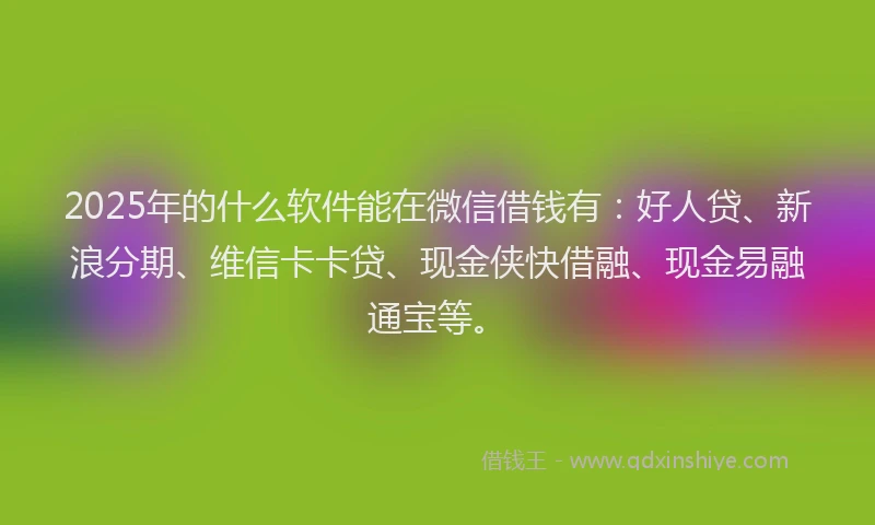 2025年的什么软件能在微信借钱有：好人贷、新浪分期、维信卡卡贷、现金侠快借融、现金易融通宝等。
