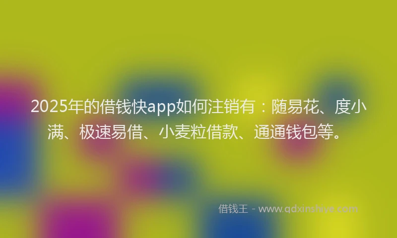 2025年的借钱快app如何注销有：随易花、度小满、极速易借、小麦粒借款、通通钱包等。