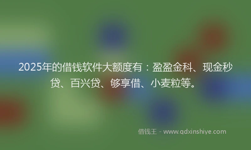 2025年的借钱软件大额度有：盈盈金科、现金秒贷、百兴贷、够享借、小麦粒等。