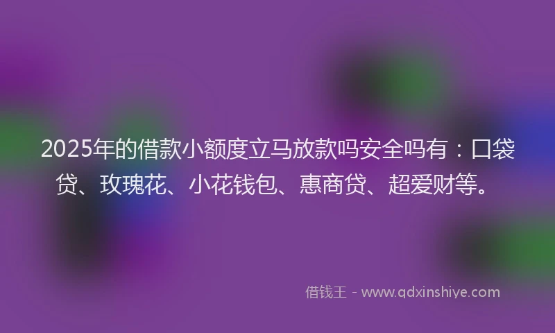 2025年的借款小额度立马放款吗安全吗有：口袋贷、玫瑰花、小花钱包、惠商贷、超爱财等。