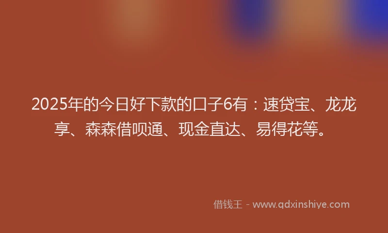 2025年的今日好下款的口子6有：速贷宝、龙龙享、森森借呗通、现金直达、易得花等。