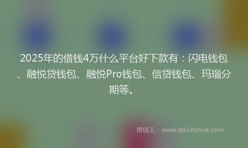 2025年的借钱4万什么平台好下款有：闪电钱包、融悦贷钱包、融悦Pro钱包、信贷钱包、玛瑙分期等。