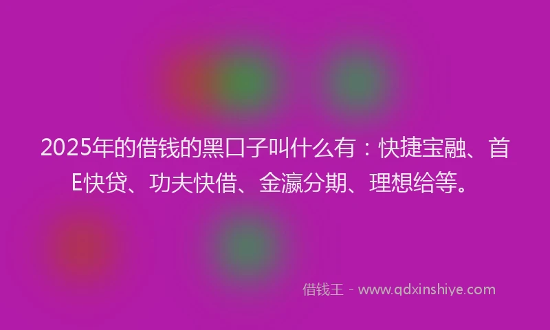 2025年的借钱的黑口子叫什么有：快捷宝融、首E快贷、功夫快借、金瀛分期、理想给等。