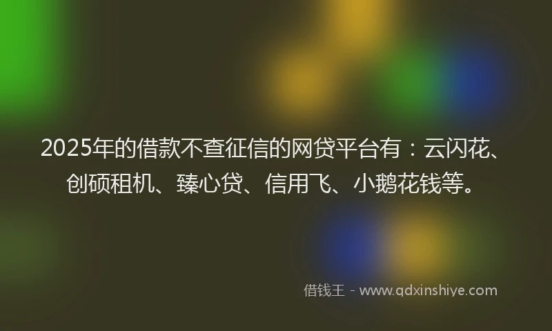 2025年的借款不查征信的网贷平台有：云闪花、创硕租机、臻心贷、信用飞、小鹅花钱等。
