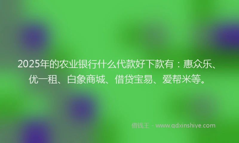 2025年的农业银行什么代款好下款有：惠众乐、优一租、白象商城、借贷宝易、爱帮米等。