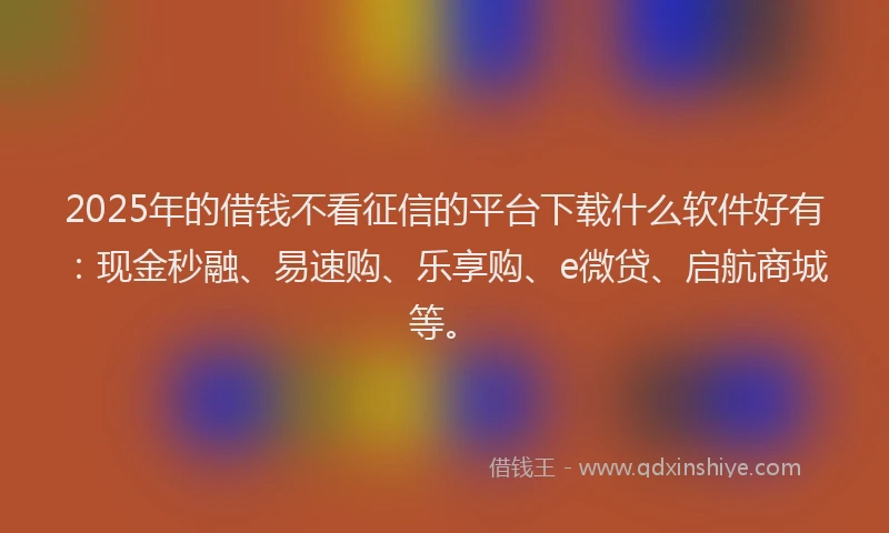 2025年的借钱不看征信的平台下载什么软件好有：现金秒融、易速购、乐享购、e微贷、启航商城等。