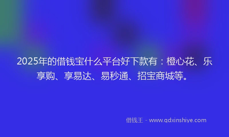 2025年的借钱宝什么平台好下款有：橙心花、乐享购、享易达、易秒通、招宝商城等。