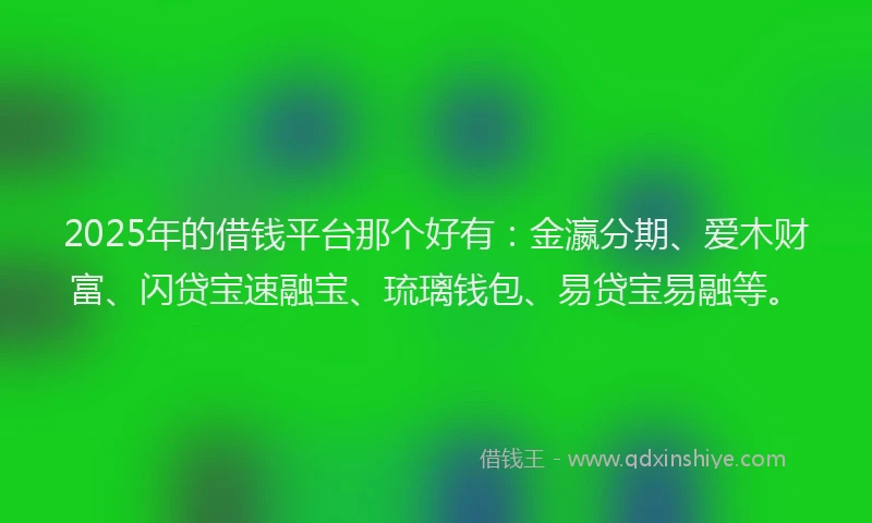 2025年的借钱平台那个好有：金瀛分期、爱木财富、闪贷宝速融宝、琉璃钱包、易贷宝易融等。