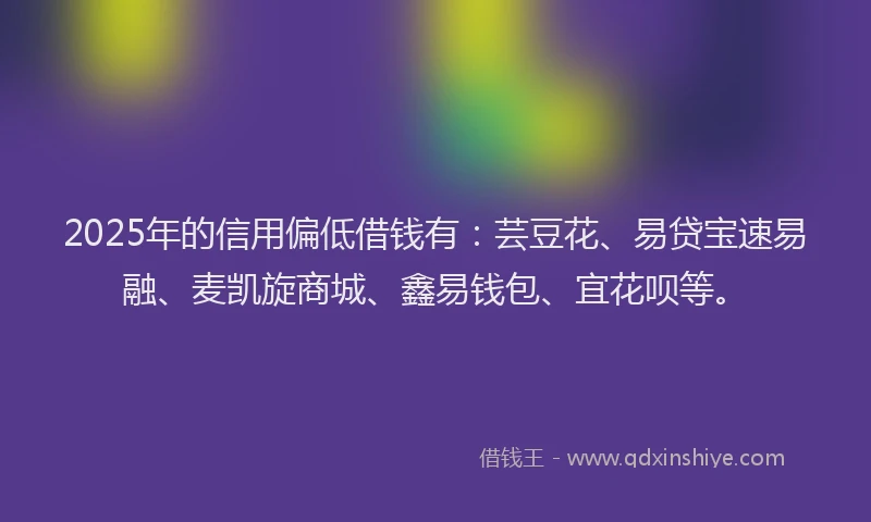 2025年的信用偏低借钱有：芸豆花、易贷宝速易融、麦凯旋商城、鑫易钱包、宜花呗等。