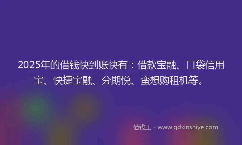 2025年的借钱快到账快有：借款宝融、口袋信用宝、快捷宝融、分期悦、蛮想购租机等。