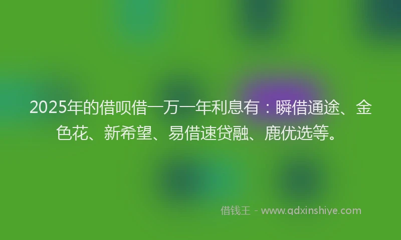 2025年的借呗借一万一年利息有：瞬借通途、金色花、新希望、易借速贷融、鹿优选等。
