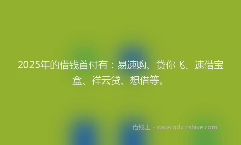 2025年的借钱首付有：易速购、贷你飞、速借宝盒、祥云贷、想借等。