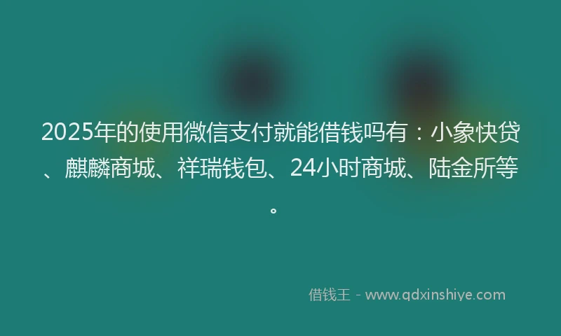 2025年的使用微信支付就能借钱吗有：小象快贷、麒麟商城、祥瑞钱包、24小时商城、陆金所等。